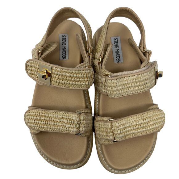 Steve Madden Beige Wicker Chunky Strappy Hook and Loop Sandals Size 7.5 - Picture 6 of 6